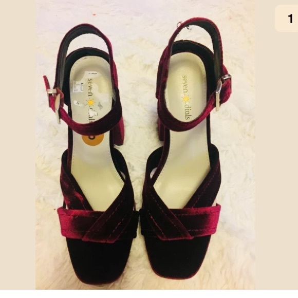 red velvet block heels